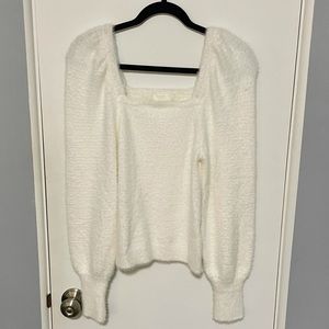H&M Puff-Sleeve Square Neck Fluffy Sweater